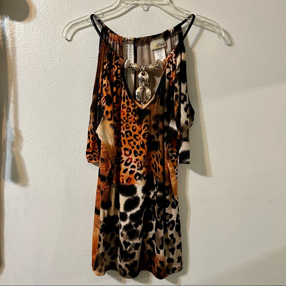Palacio animal print cold shoulder blouse size L
